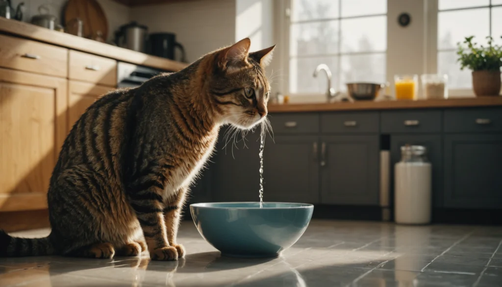 un chat qui boit beaucoup