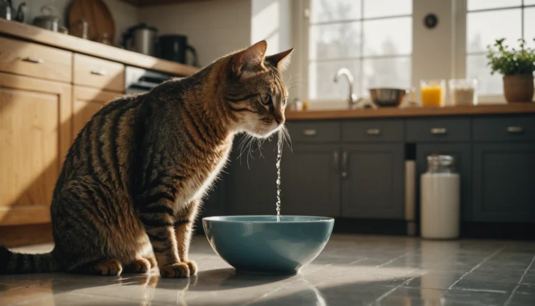 un chat qui boit beaucoup